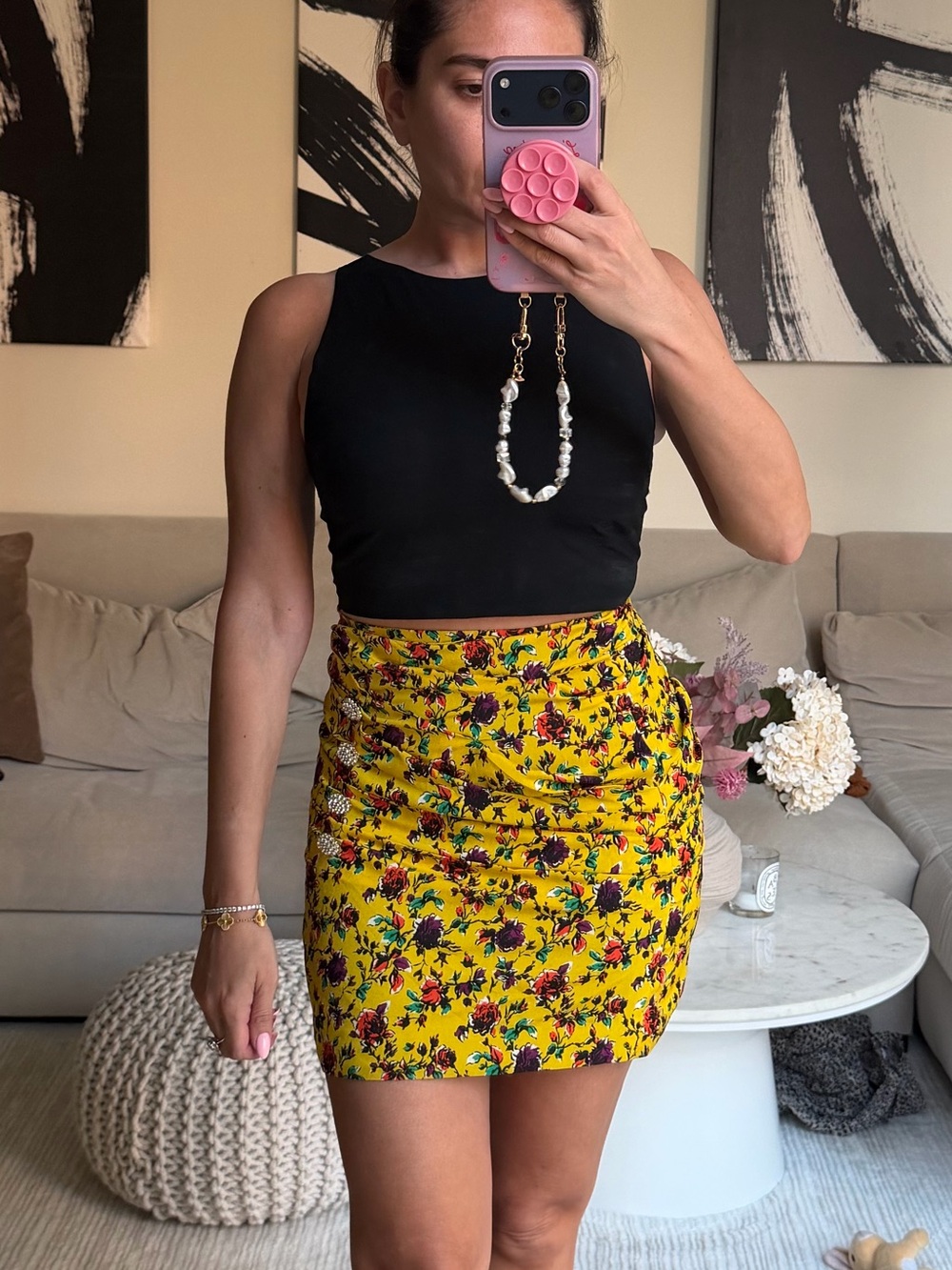 Zara Yellow Floral Mini Skirt
